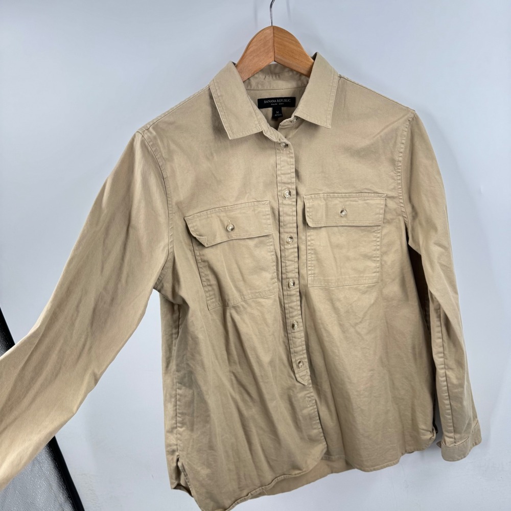 Banana Republic Utility Shirt Tan Khaki M Dillon Button Down Safari Long Sleeve - Picture 7 of 8